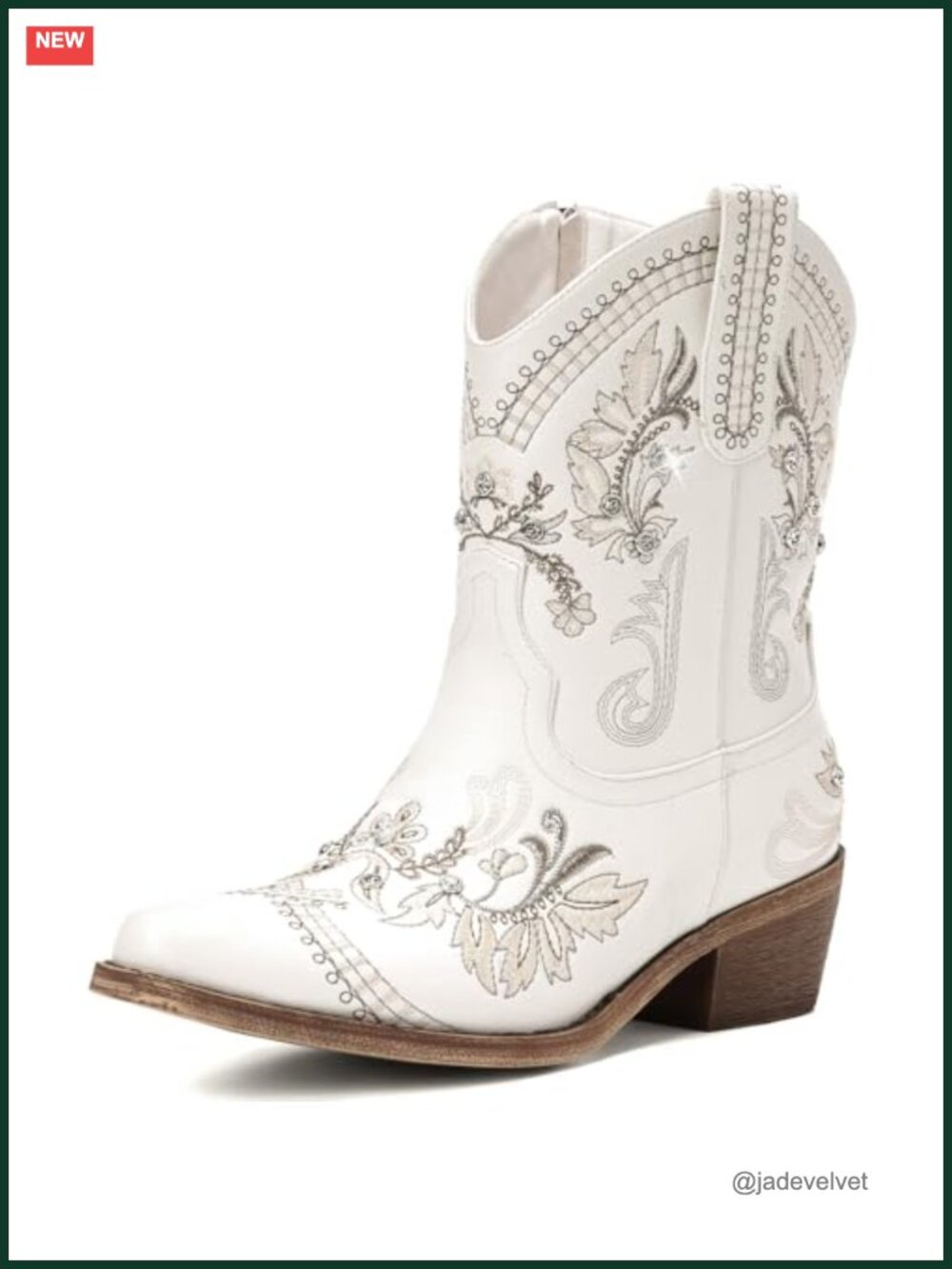 Women's Western Embroidered Cowgirl Boots with Rhinestone and Side Zipper